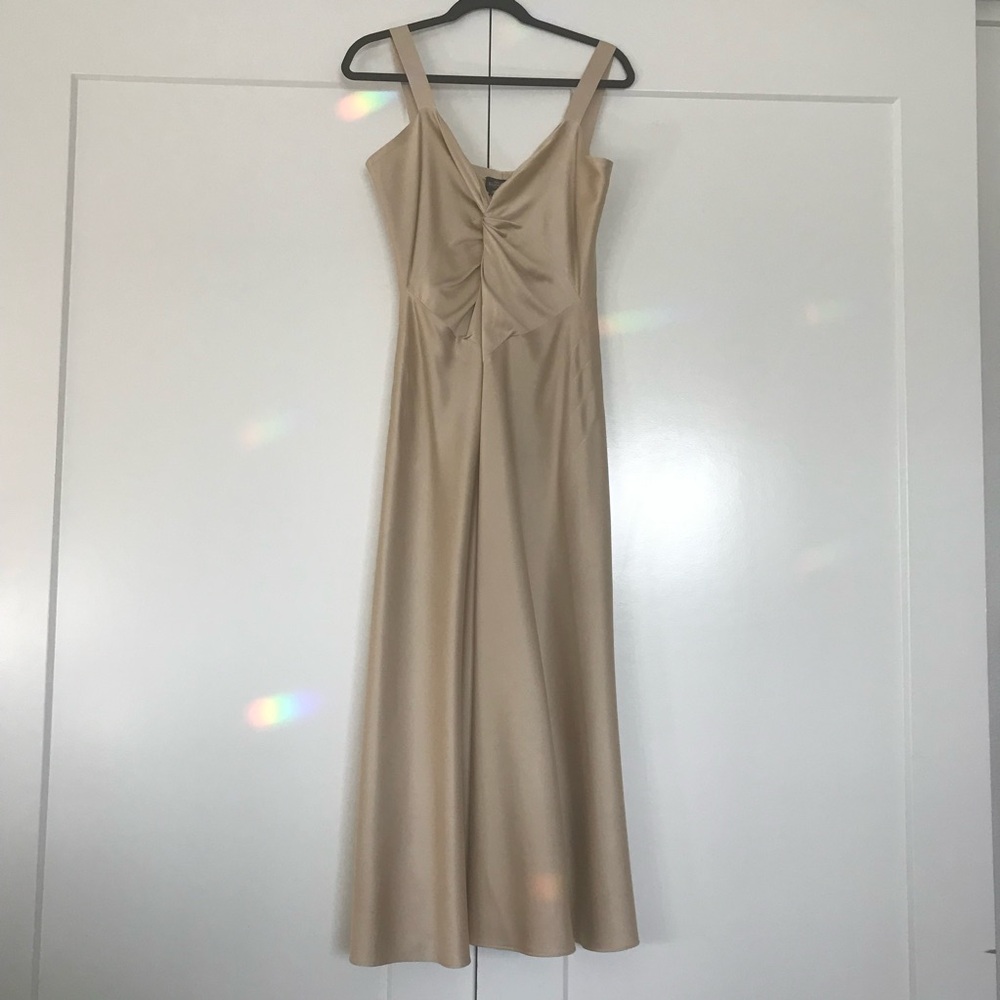 100% Silk Gown, Medium, Elegant Gold Hue, J Peterman, Vintage 1990,